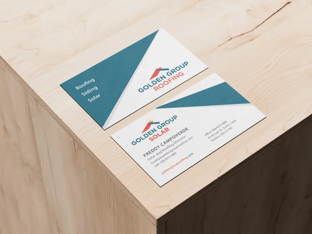 Golden Group Solar Business Cards on Wooden Box Mockup