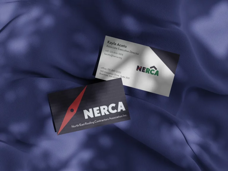 North/East Roofing Contractors Association Business Card On Fabric Mockup of our branding process