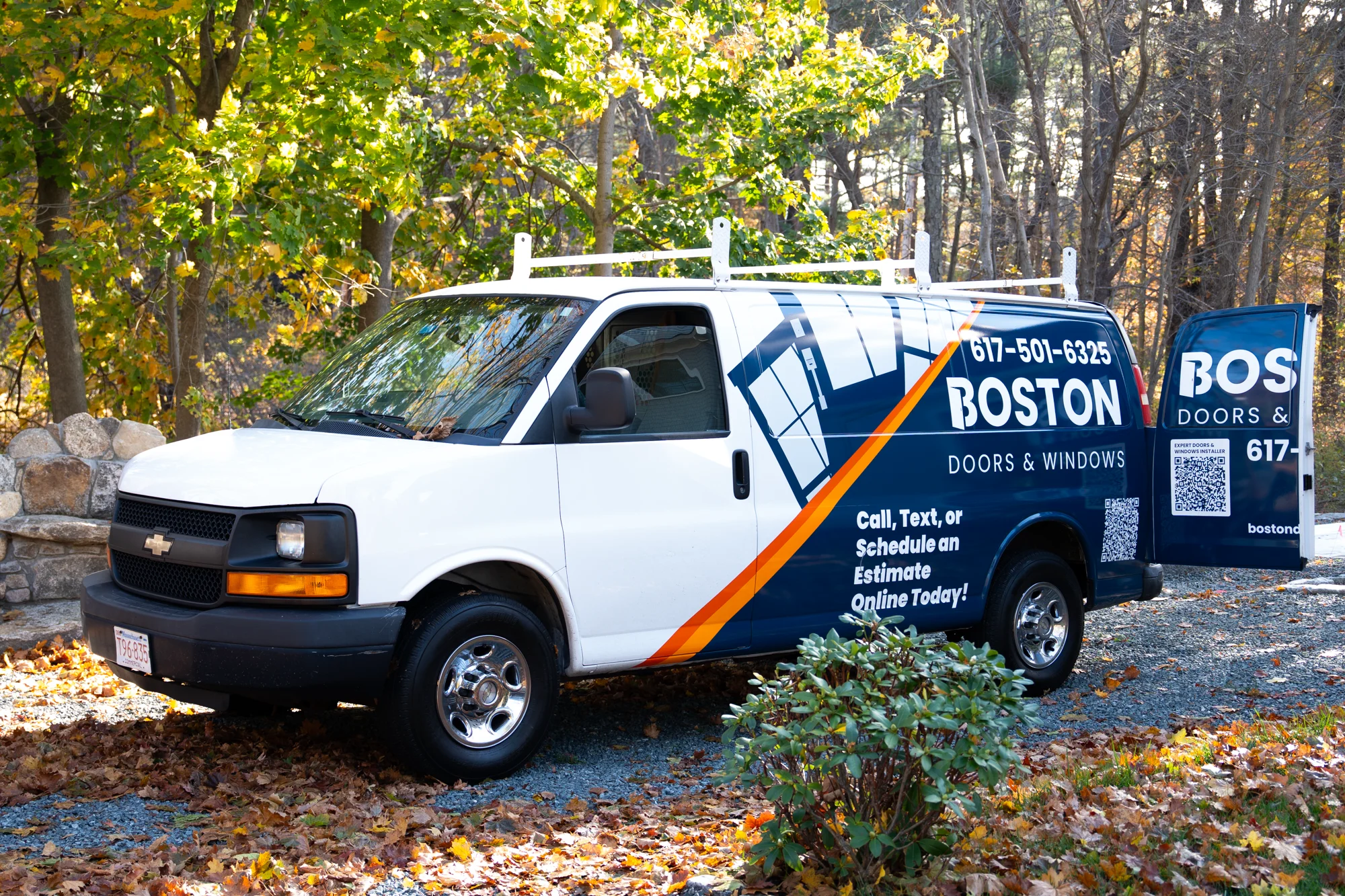 Boston Doors and Windows Van in driveway