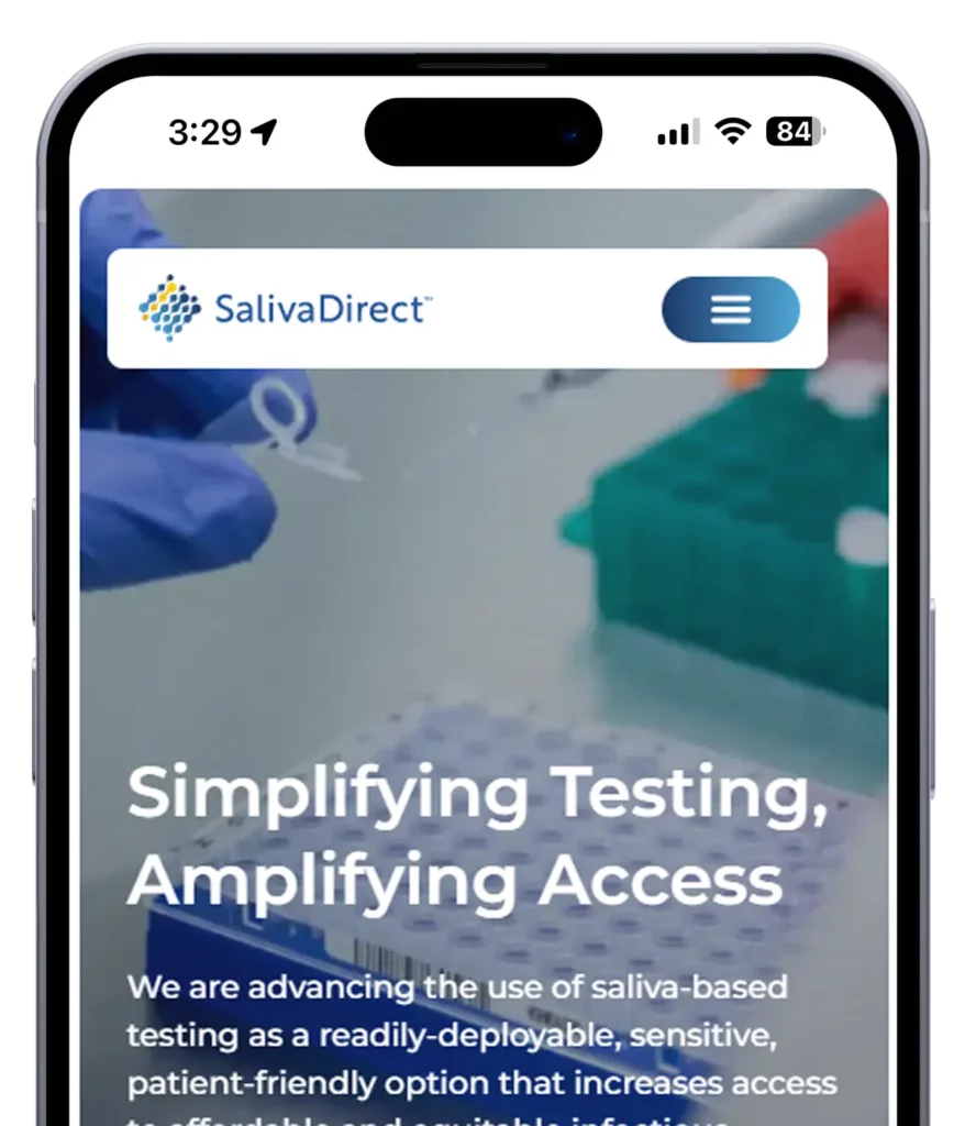 SalivaDirect Inc New Website Mockup on iPhone