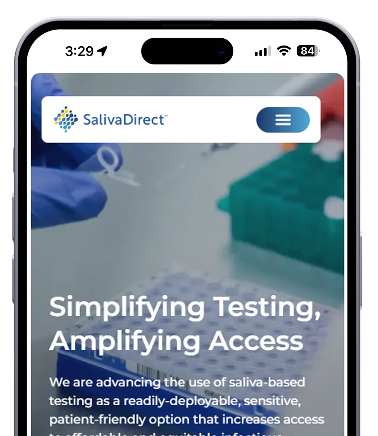 SalivaDirect Inc New Website Mockup on iPhone