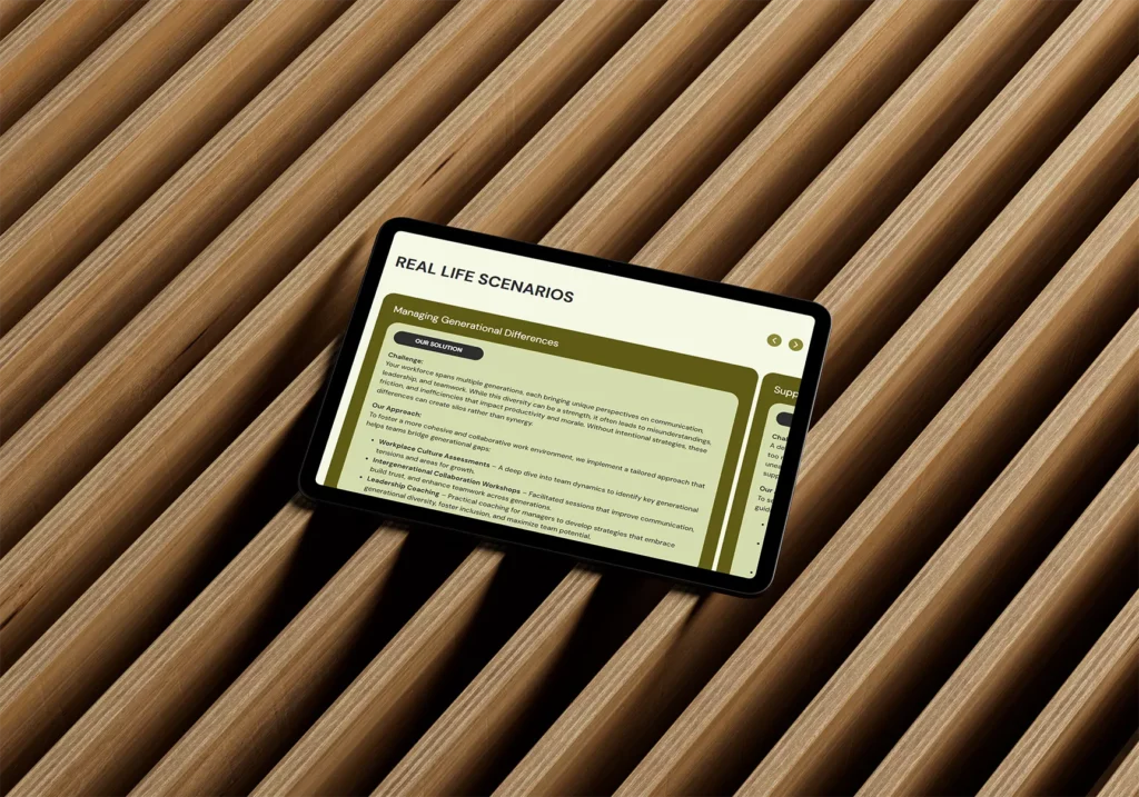 Humanalyze Consulting Mockup on ipad on top of wooden table