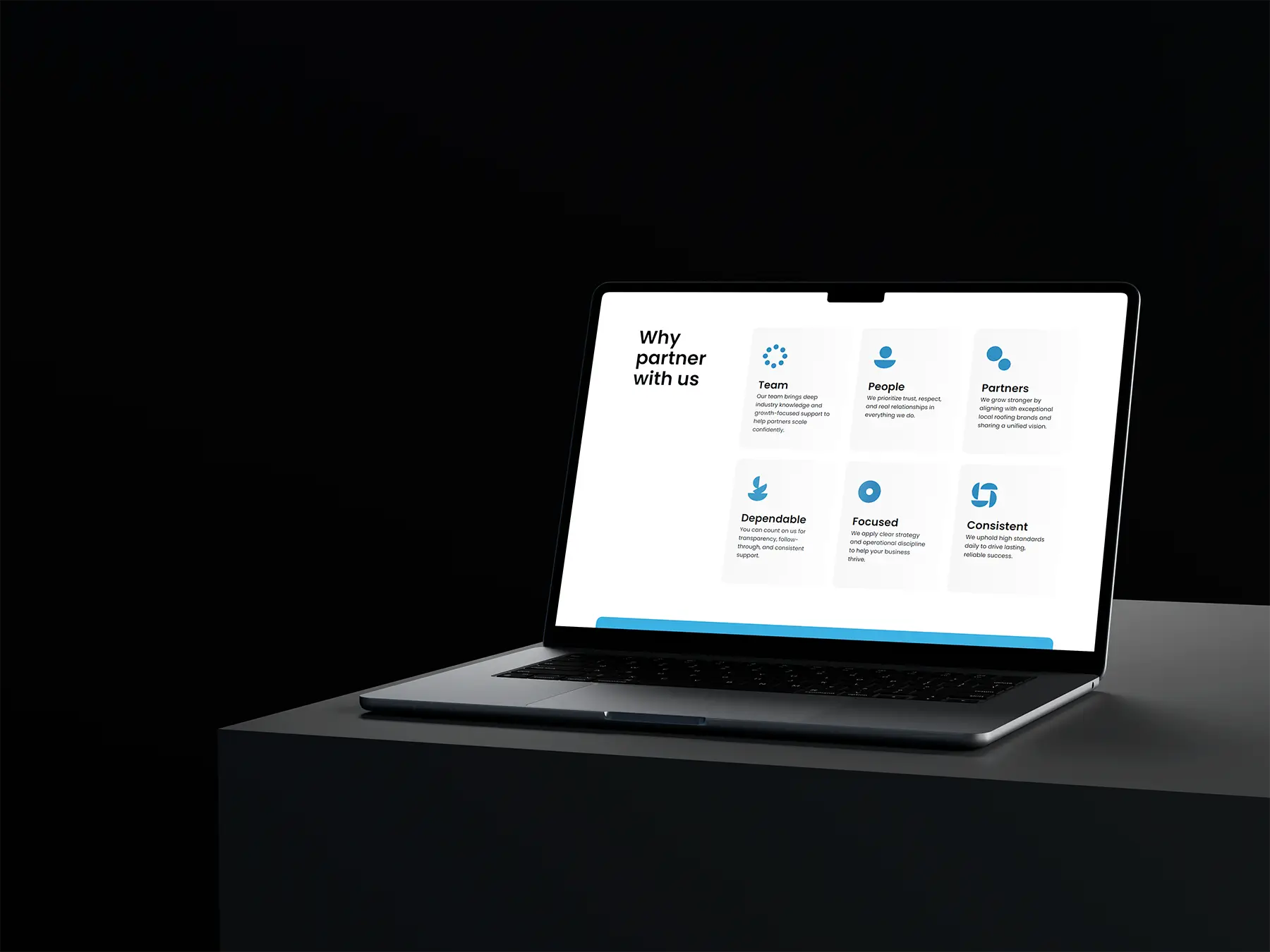 Stonegrove Roofing Partners Mockup on a Macbook on a table in black