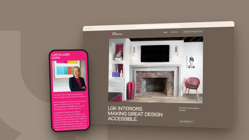 LGK Interiors website shown on a laptop and a phone