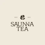 Saunna Tea logo with a hand sketched Camellia sinensis flower above SAUNNA TEA and EST 2021 on a cream background