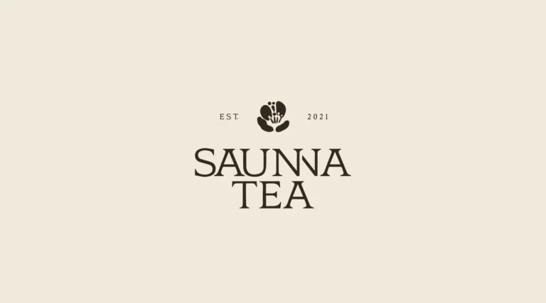 Saunna Tea logo with a hand sketched Camellia sinensis flower above SAUNNA TEA and EST 2021 on a cream background